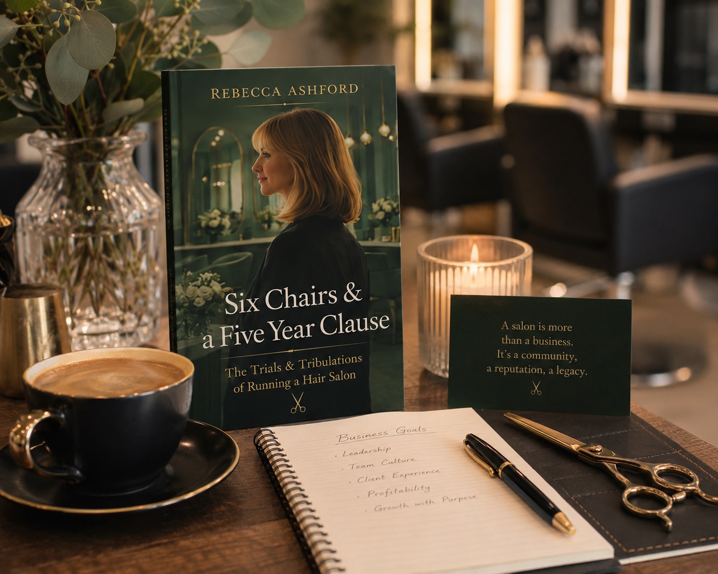 Six Chairs and a Five-Year Clause displayed in a salon setting